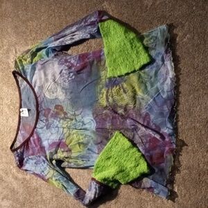 Japanese Weekend maternity mesh top with lace knit sleeves